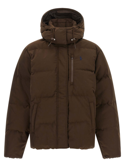 This Hooded Puffer Jacket by Polo Ralph Lauren for women in polyester & duck down brown exhibits a edgy silhouette, meticulously detailed with functional pockets, hooded & insulated and a edgy hooded neckline for a edgy finish.