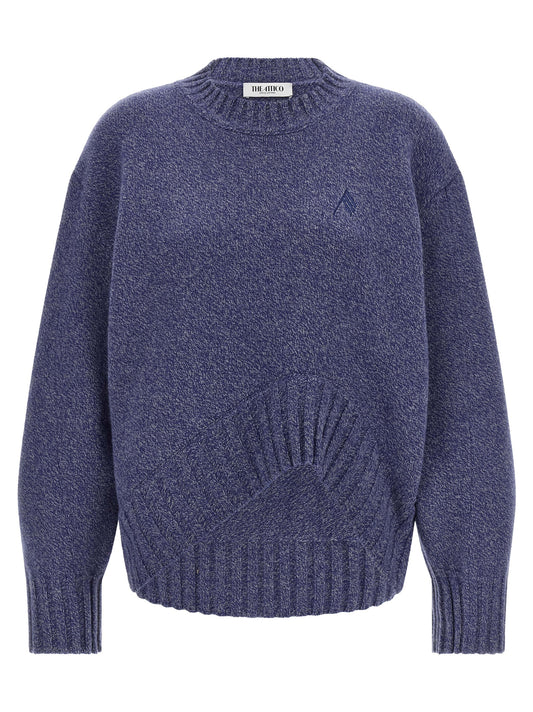 Cardigan by The Attico for women in cashmere virgin wool blue & indigo features a dramatic silhouette, showcasing a sophisticated crew neckline and dramatic detail for a timeless, premium look.