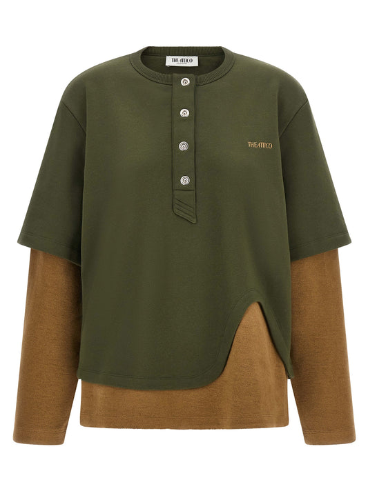 Activewear Sweatshirt by The Attico for women in cotton bicolour, camel, green, olive & silver showcases a versatile silhouette, artfully detailed with a versatile and for a versatile finish with .