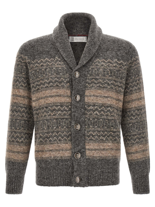 Brunello Cucinelli Gray Alpaca Leather Cardigan