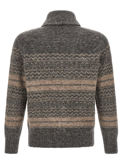 Brunello Cucinelli Gray Alpaca Leather Cardigan