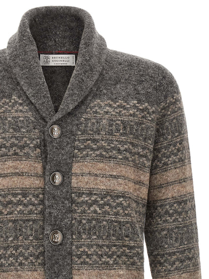 Brunello Cucinelli Gray Alpaca Leather Cardigan
