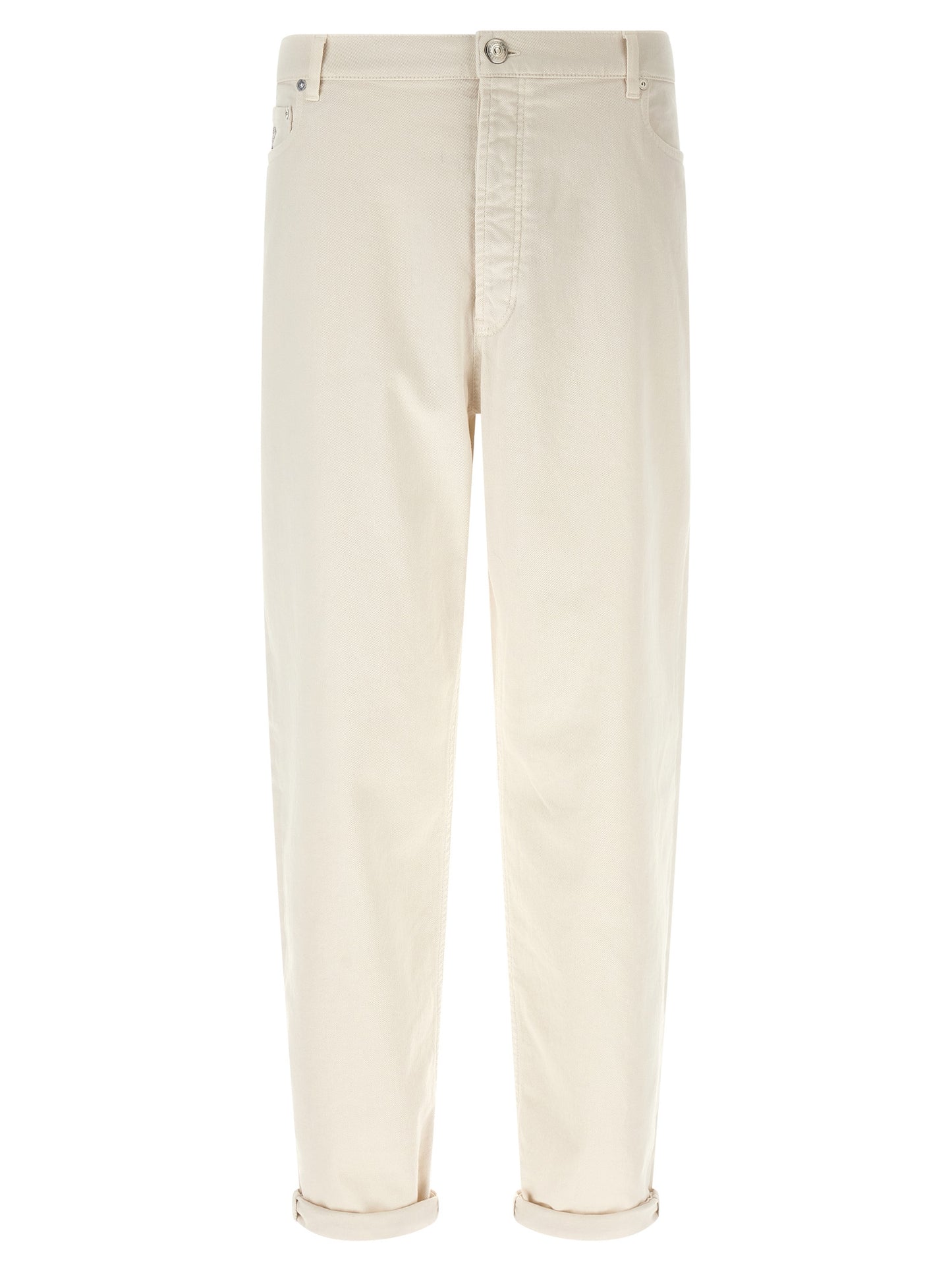Brunello Cucinelli White Cotton Relaxed Fit Jeans