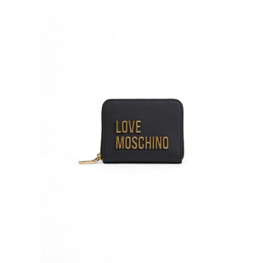 Wallet by Love Moschino for women in polyethylene & polyurethane black & gold presents a streamlined silhouette, showcasing the sophisticated design of the Polyethylene & Polyurethane Wallet collection with functional compact-design zip-around.