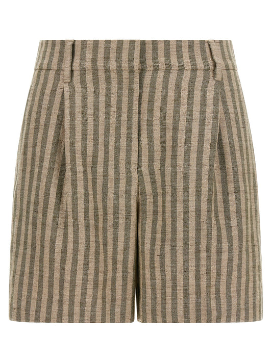 Brunello Cucinelli Women's Linen & Polyamide Bermuda Shorts - Bicolour Green Patterned Striped