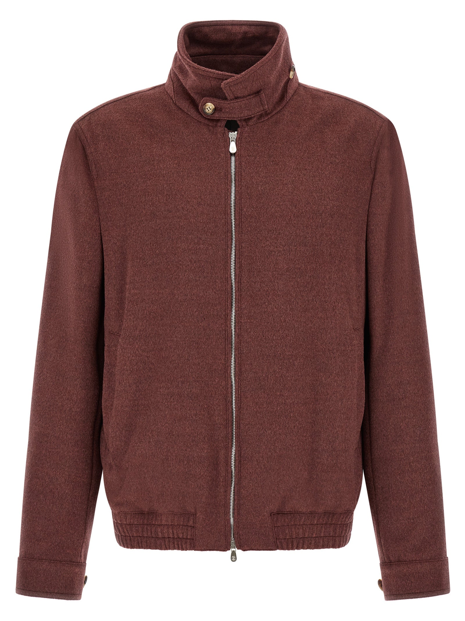 Bomber Jacket by Brunello Cucinelli for men in virgin wool bordeaux features a city-ready silhouette, detailed with and a city-ready shirt-collar neckline.