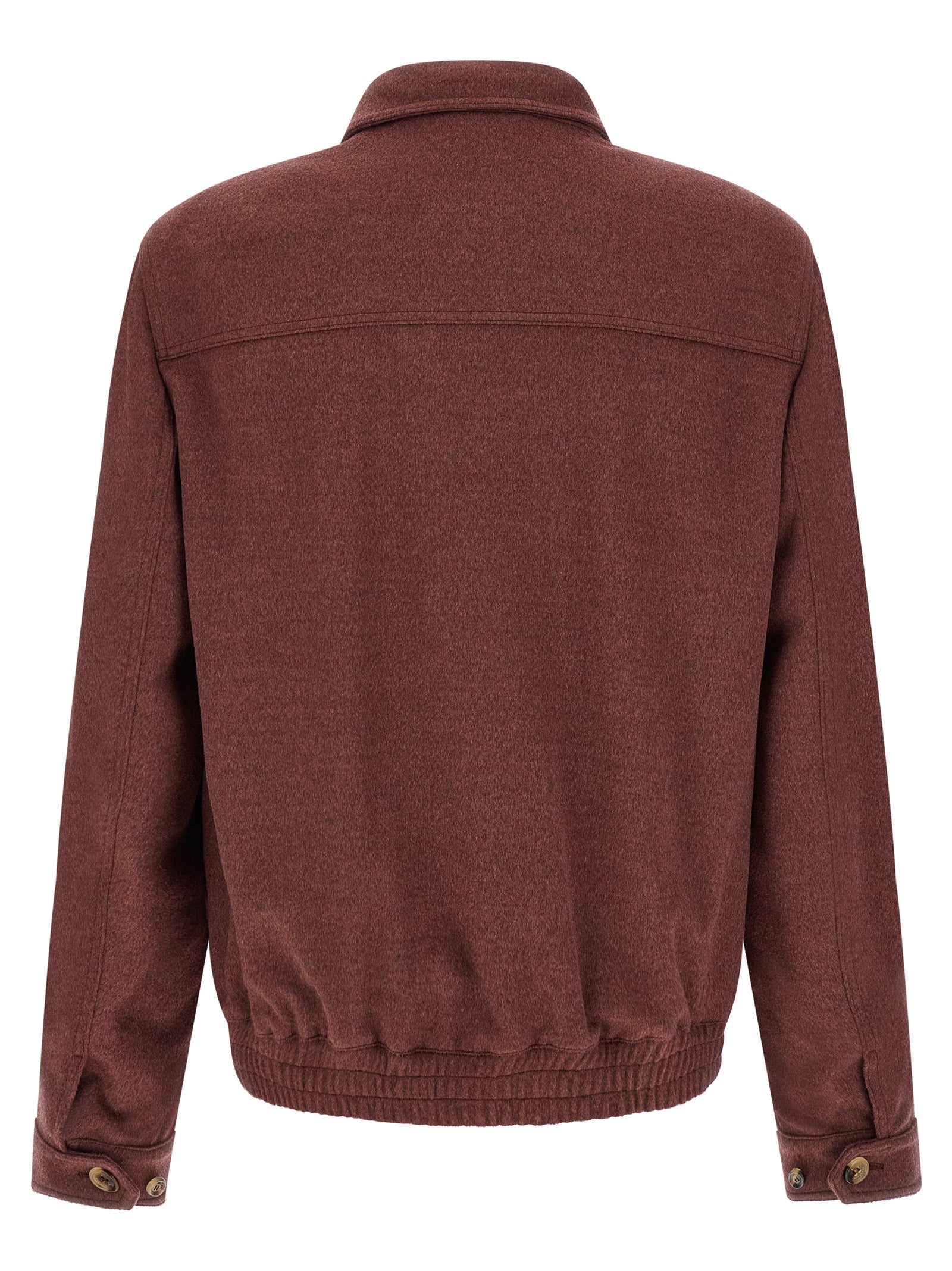 Bomber Jacket by Brunello Cucinelli for men in virgin wool bordeaux features an on trend silhouette, showcasing refined and a sophisticated shirt-collar neckline for a truly on trend finish.