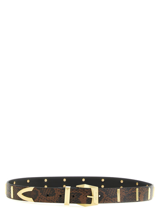 Belt by PINKO for women in bos taurus calfskin leather black, brown, gray, gold & print features an artisanal silhouette, showcasing the artisanal craftsmanship of the Bos Taurus Calfskin Leather Belt collection for a artisanal finish.