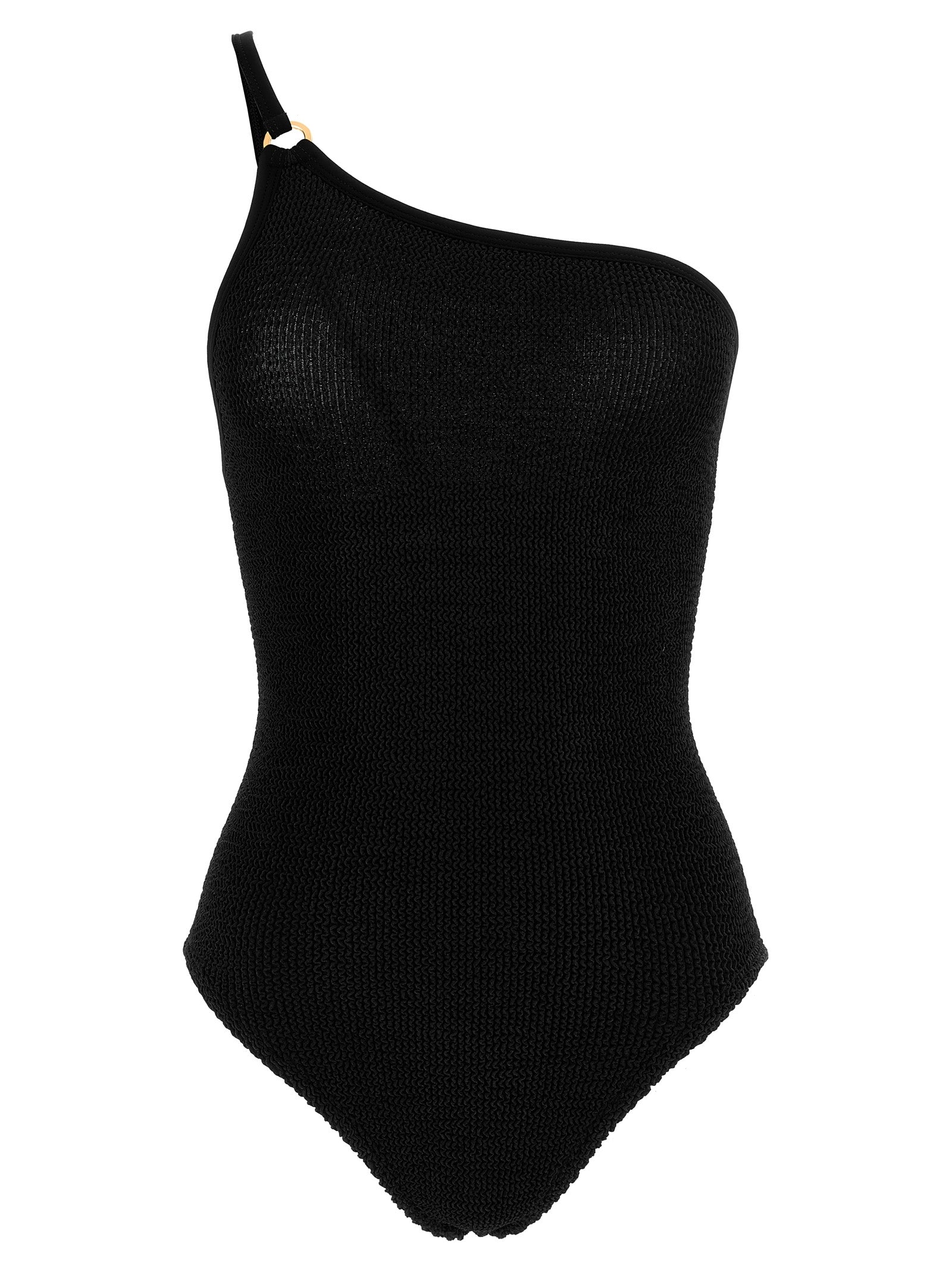 One-Piece Swimsuit by Hunza G for women in stretch polyamide black & gold showcases a captivating silhouette, artfully capturing the essence of the captivating Women's Stretch Polyamide One-Piece Swimsuit design for a sophisticated look.
