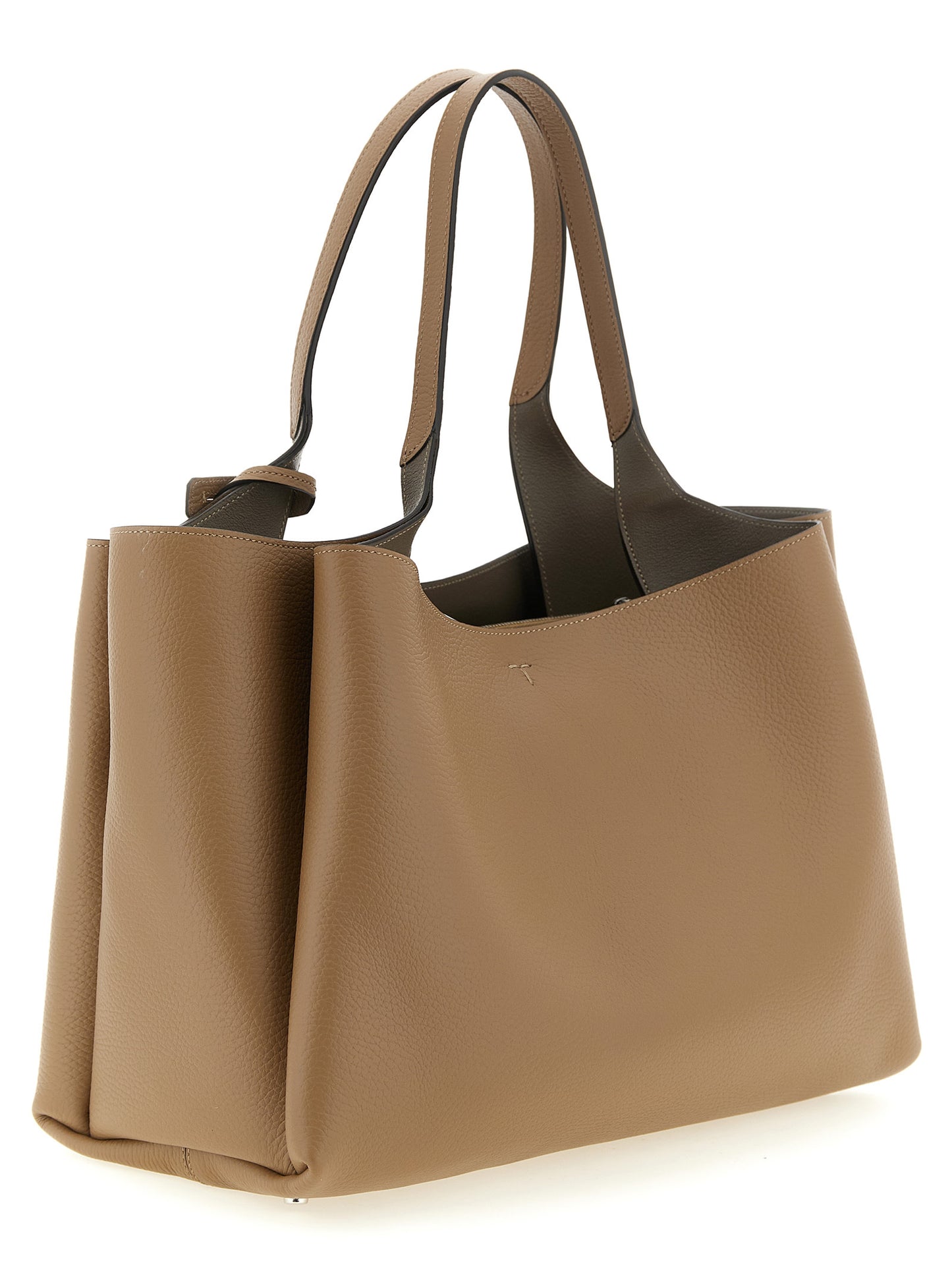 Medium Tote Bag by Tod's for women in calfskin leather brown, camel, silver & signature features a jet-set sophisticated Essence T Timeless Calfskin Leather Medium Tote Bag design with a secure hook, ample built-in-compartments, and versatile handle for a jet-set sophisticated finish.