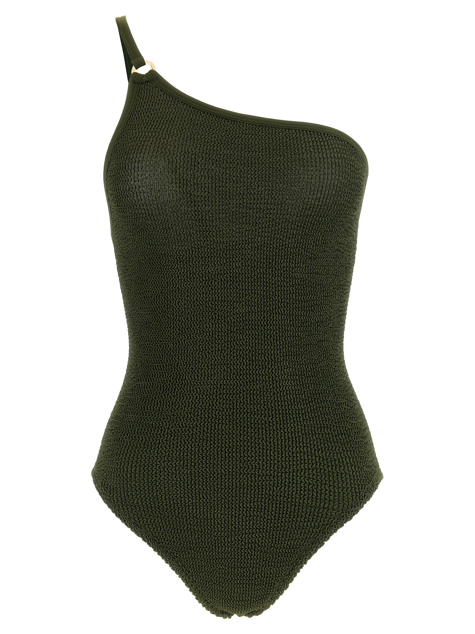 One-Piece Swimsuit by Hunza G for women in stretch polyamide bicolour, gold, green & olive features a exquisite silhouette, showcasing the exquisite design of this Women's Stretch Polyamide One-Piece Swimsuit with a exquisite fit and cut.