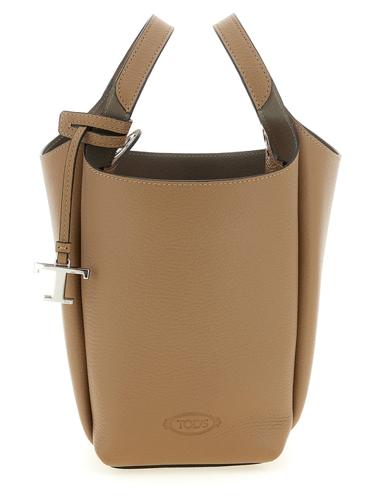 This Mini Bucket Handbag by Tod's for women in calfskin leather and brown & silver presents a sculptural silhouette featuring a secure , ample , and versatile shoulder-strap, handle & adjustable-strap for a sculptural finish.