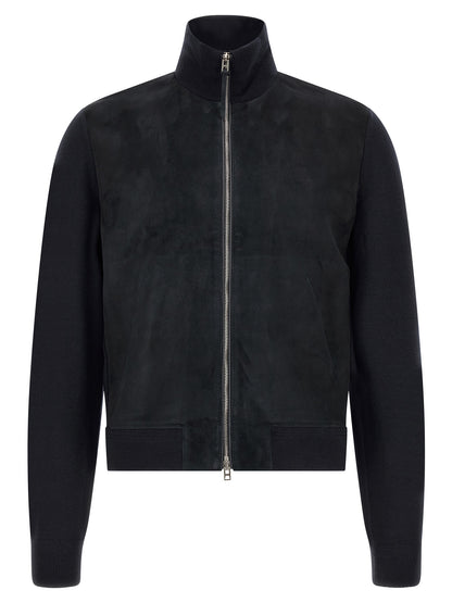 Tom Ford Men's Merino Wool & Suede Leather Cardigan - Dark Blue