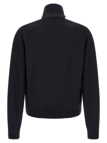Tom Ford Men's Merino Wool & Suede Leather Cardigan - Dark Blue