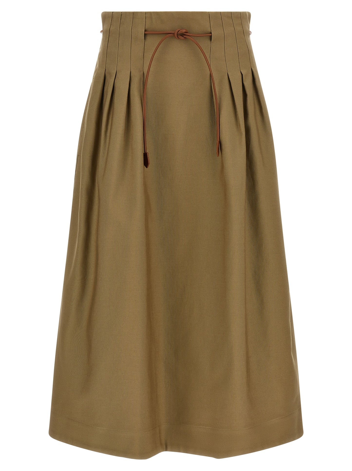 Max Mara Women's High Rise Leather & Cotton Skirt - Bicolour Brown Green Khaki
