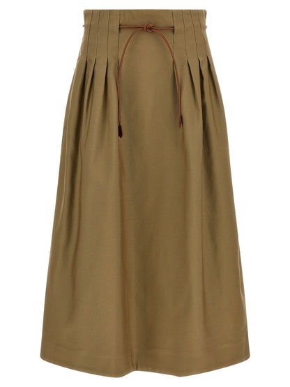 Max Mara Women's High Rise Leather & Cotton Skirt - Bicolour Brown Green Khaki