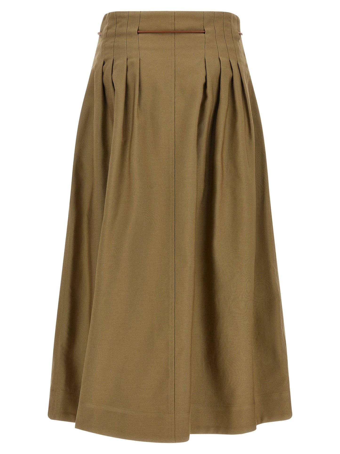 Max Mara Women's High Rise Leather & Cotton Skirt - Bicolour Brown Green Khaki
