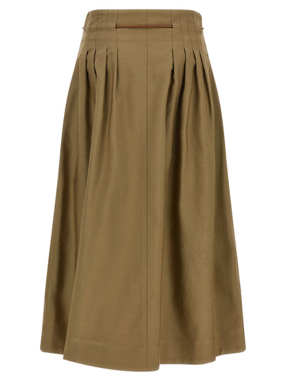Max Mara Women's High Rise Leather & Cotton Skirt - Bicolour Brown Green Khaki