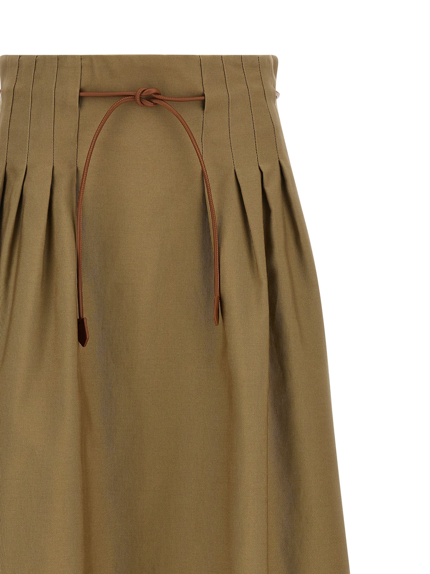 Max Mara Women's High Rise Leather & Cotton Skirt - Bicolour Brown Green Khaki