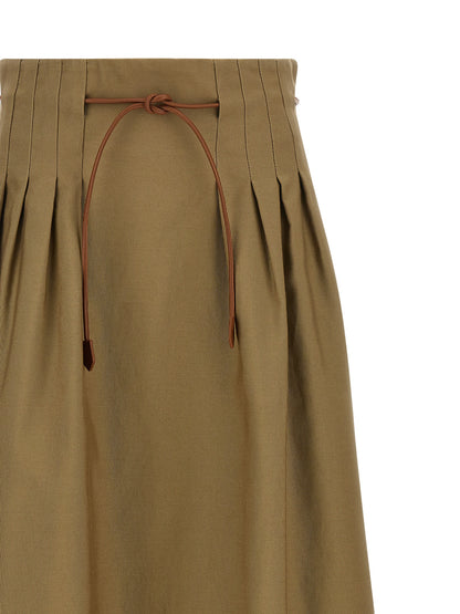 Max Mara Women's High Rise Leather & Cotton Skirt - Bicolour Brown Green Khaki