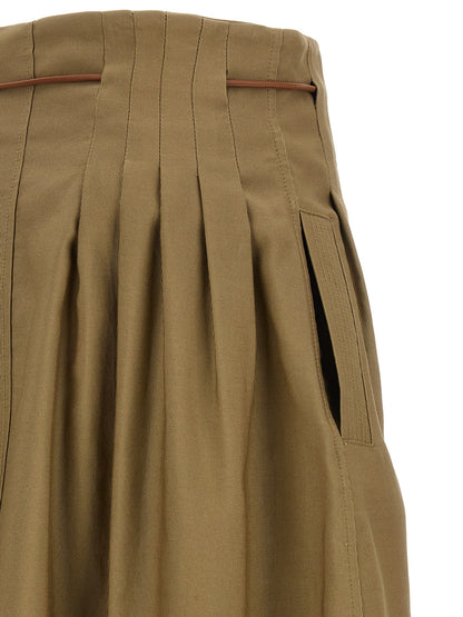 Max Mara Women's High Rise Leather & Cotton Skirt - Bicolour Brown Green Khaki