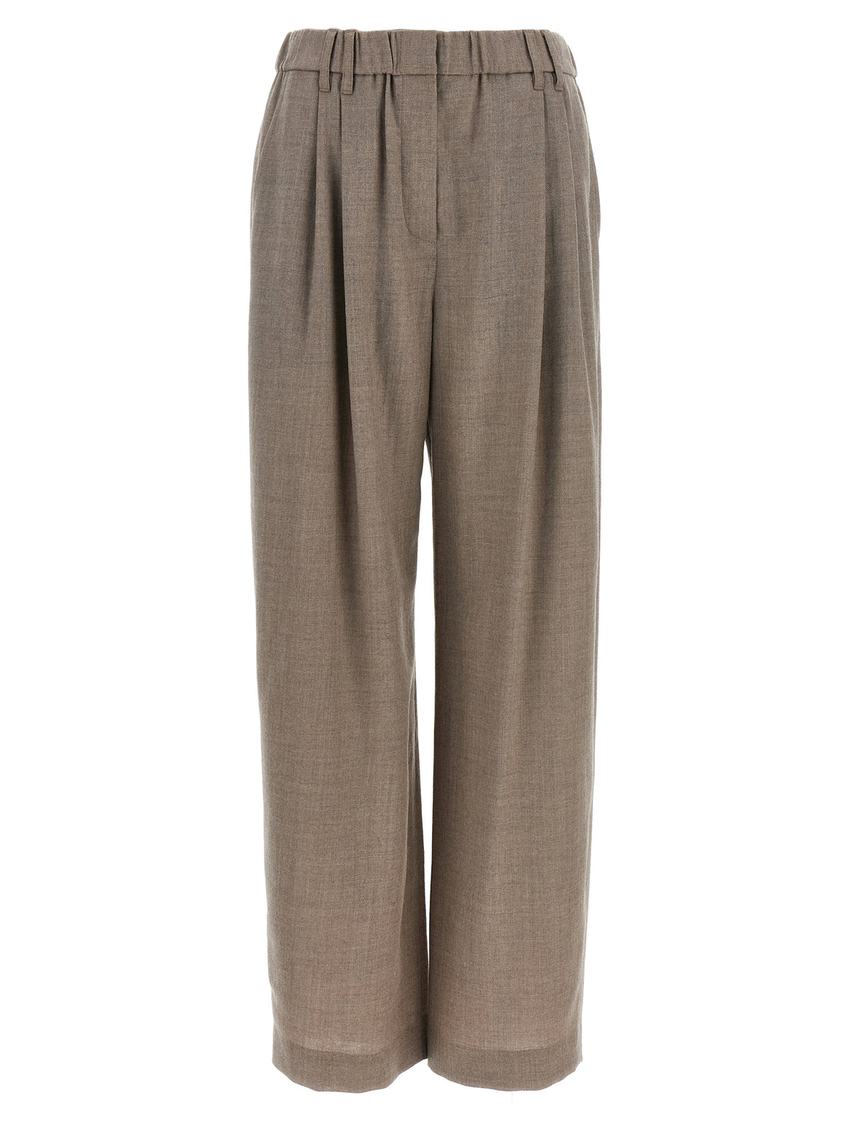Trousers by Brunello Cucinelli for women in virgin wool white features a tailored silhouette with a tailored relaxed-fit & wide, defined by its long and a sophisticated .