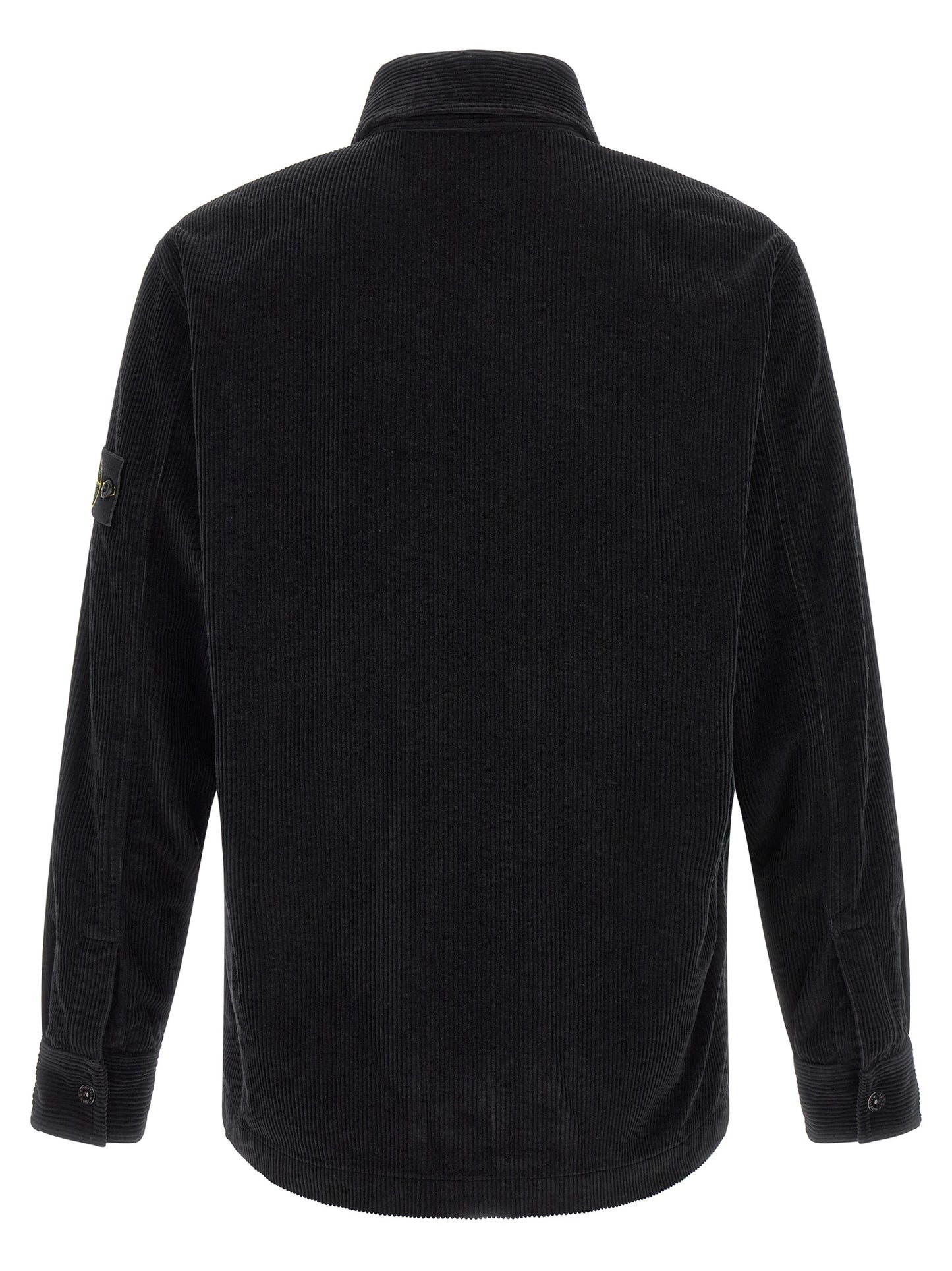 Overshirt by Stone Island for men in cotton corduroy black & signature showcases a sharp silhouette, elegantly detailed with a sharp and sharp .