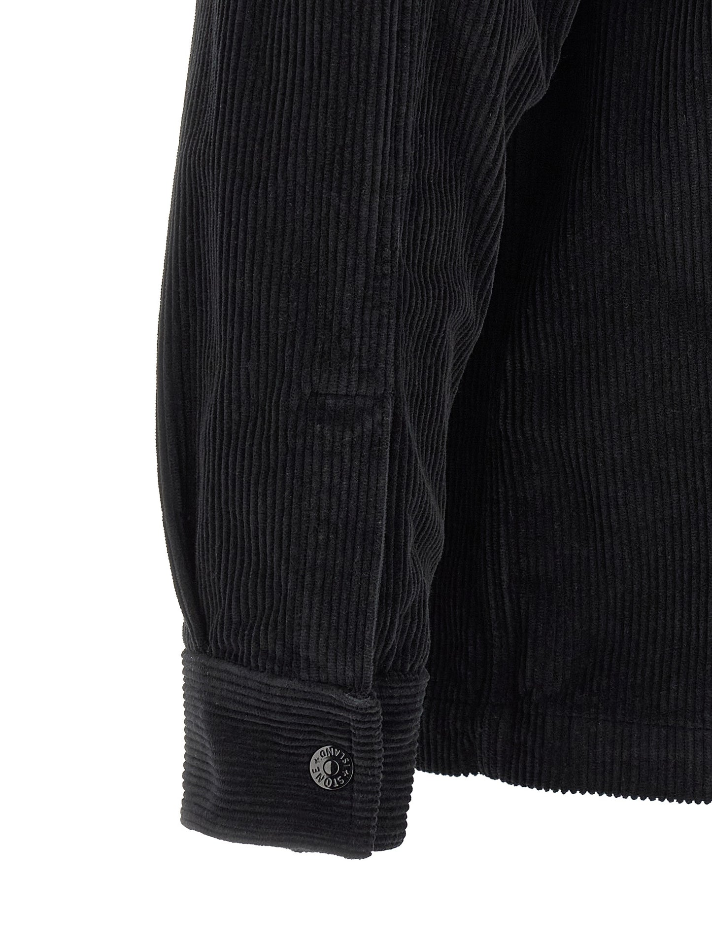 Overshirt by Stone Island for men in cotton corduroy black & signature features an architectural silhouette with a refined and elegant for a architectural look.