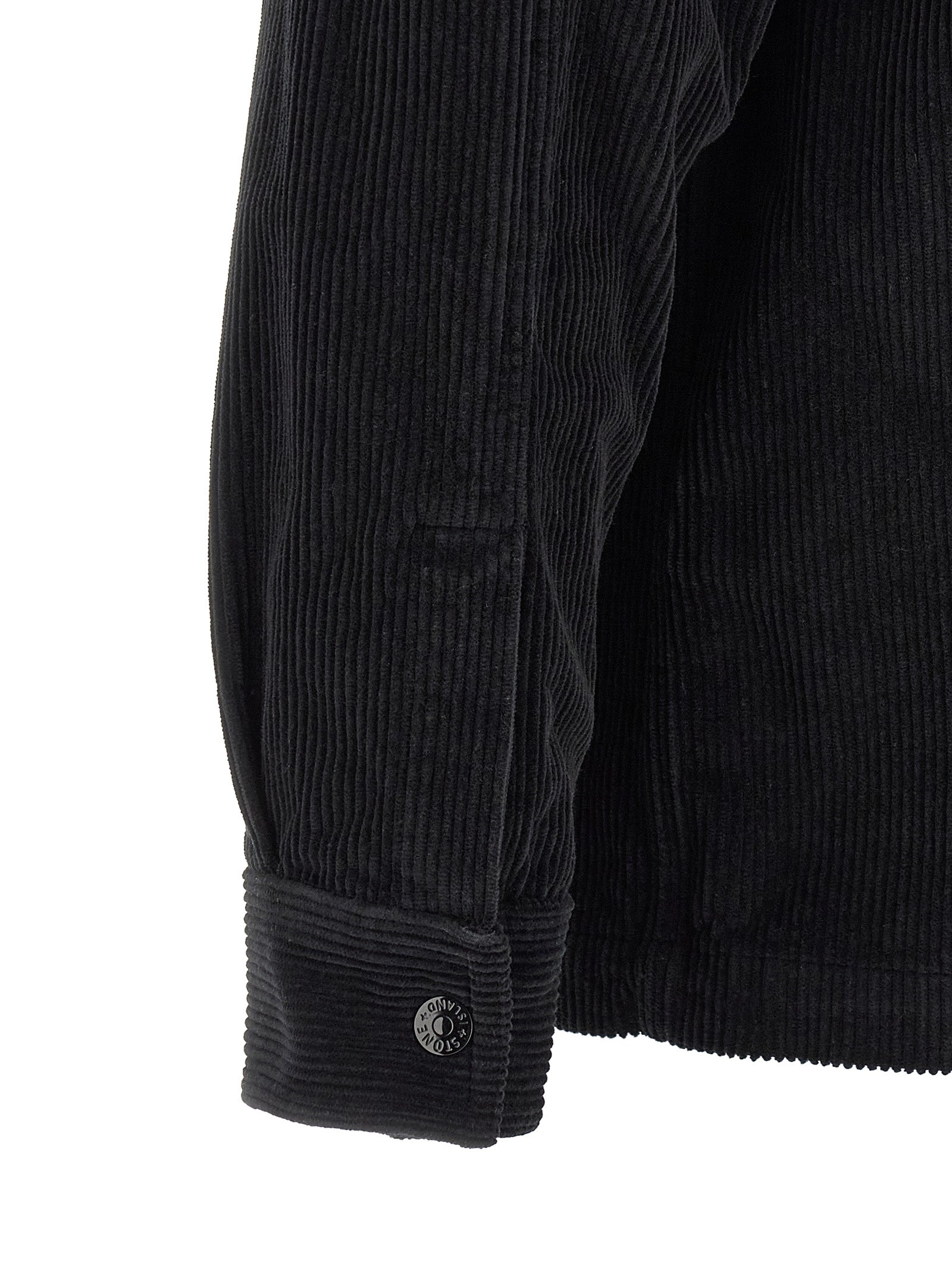 Overshirt by Stone Island for men in cotton corduroy black & signature features an architectural silhouette with a refined and elegant for a architectural look.