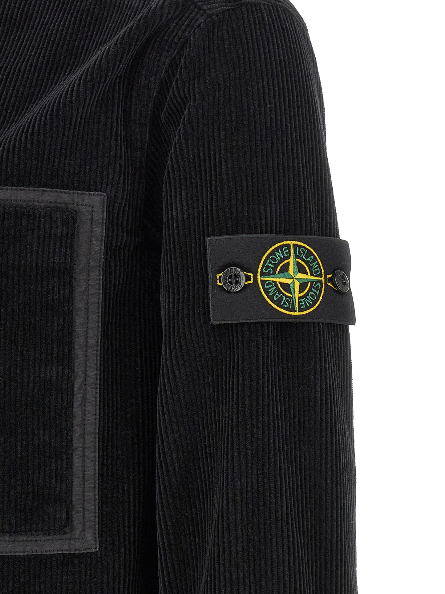 Overshirt by Stone Island for men in cotton corduroy black & signature showcases a sleek silhouette, elegantly detailed with a sleek and for a sleek finish.