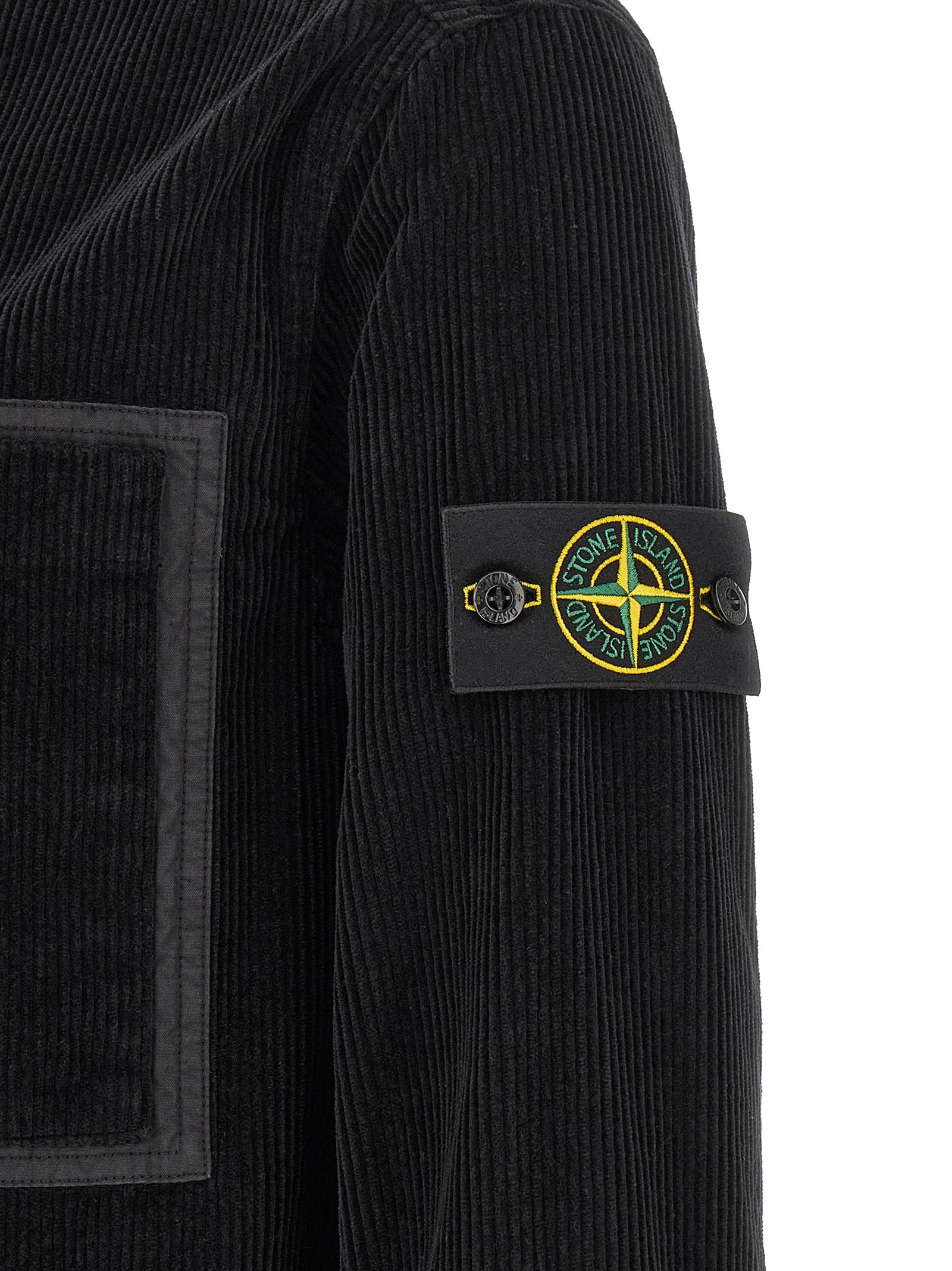 Overshirt by Stone Island for men in cotton corduroy black & signature showcases a sleek silhouette, elegantly detailed with a sleek and for a sleek finish.