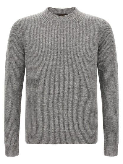 Cardigan by ZANONE for men in virgin wool gray presents a textural silhouette, artfully finished with a textural crew neckline and for a sophisticated, textural look.