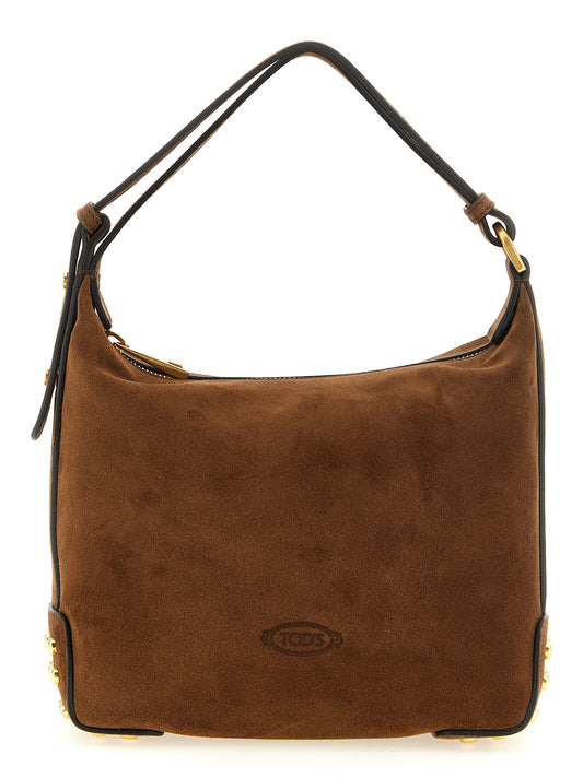 Mini Shoulder Hobo Bag by Tod's for women in calfskin leather brown & signature features a statuesque silhouette, showcasing a secure zipper & clasp and statuesque with versatile shoulder-strap & adjustable-strap for a statuesque finish.