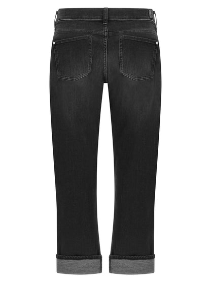 Jeans by 7 For All Mankind for women in stretch denim cotton black & silver presents a refined pantology silhouette, artfully defined by a refined pantology skinny, relaxed-fit & cropped, cropped, and a sophisticated .