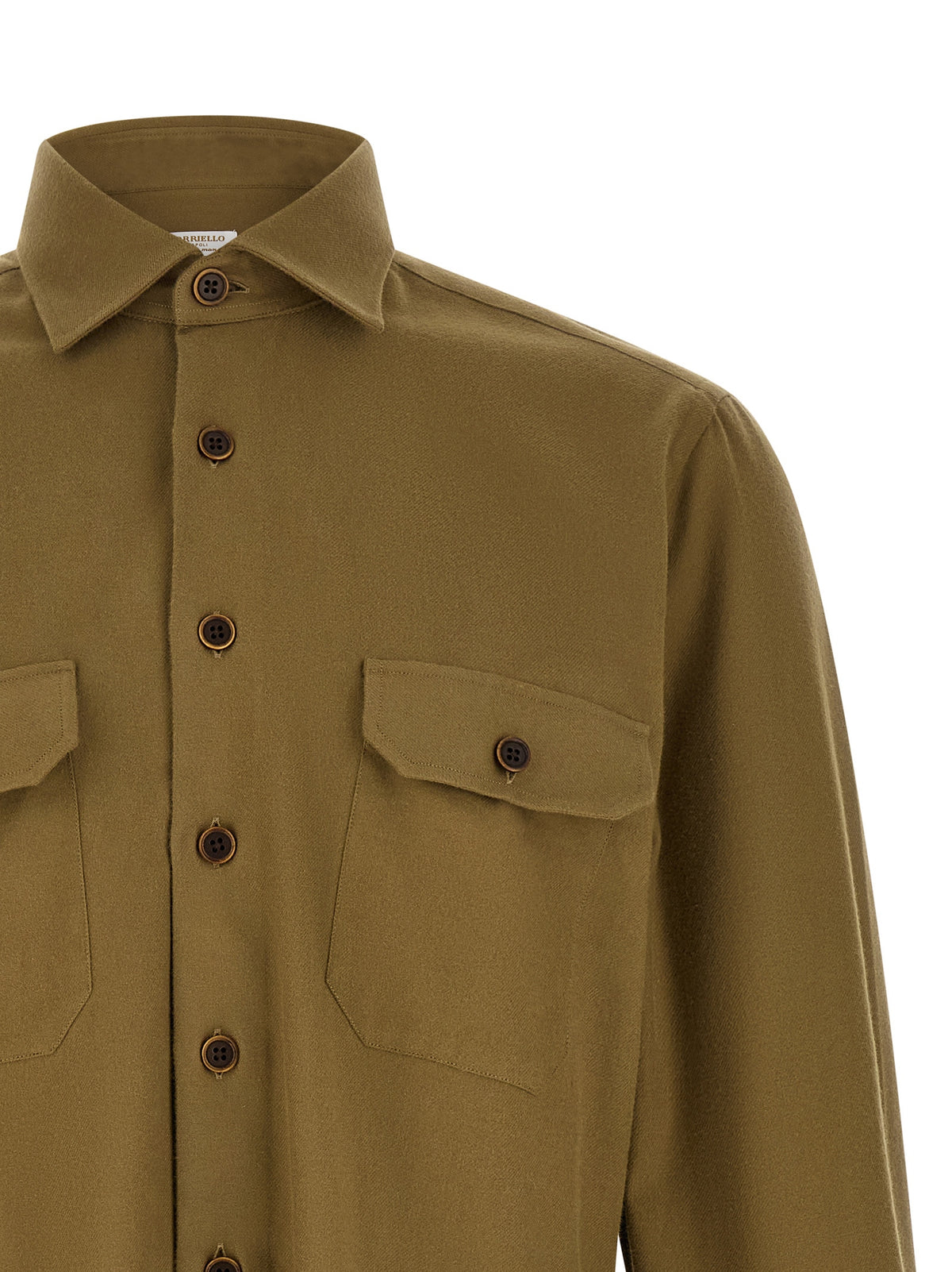 Blouse by BORRIELLO for men in cotton bicolour, green, olive & signature features an architectural silhouette with a refined and elegant for a architectural look.