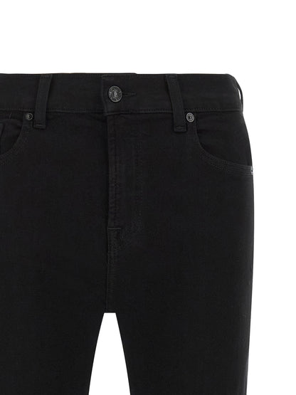 Jeans by 7 For All Mankind for women in stretch denim cotton black presents a tailored silhouette, showcasing a tailored bootcut & slim and long cut with a refined for a truly tailored aesthetic.