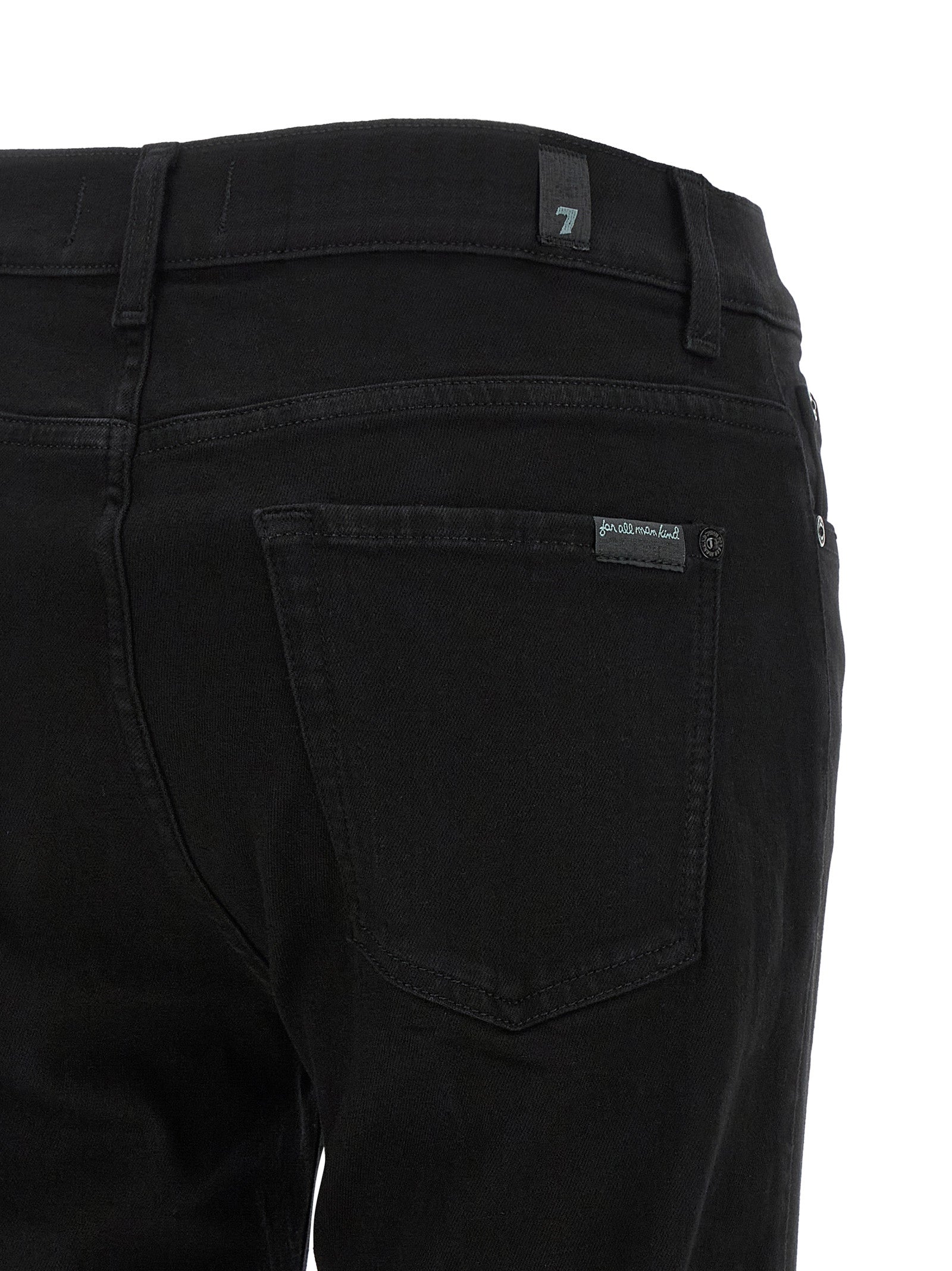 Jeans by 7 For All Mankind for women in stretch denim cotton black features a polished silhouette with a polished bootcut & slim, reaching a polished long and finished with a polished .