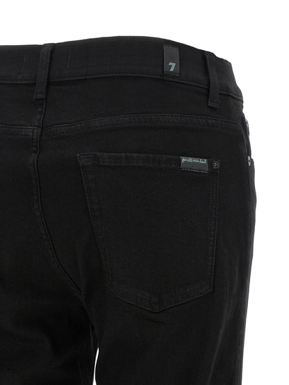 Jeans by 7 For All Mankind for women in stretch denim cotton black features a polished silhouette with a polished bootcut & slim, reaching a polished long and finished with a polished .