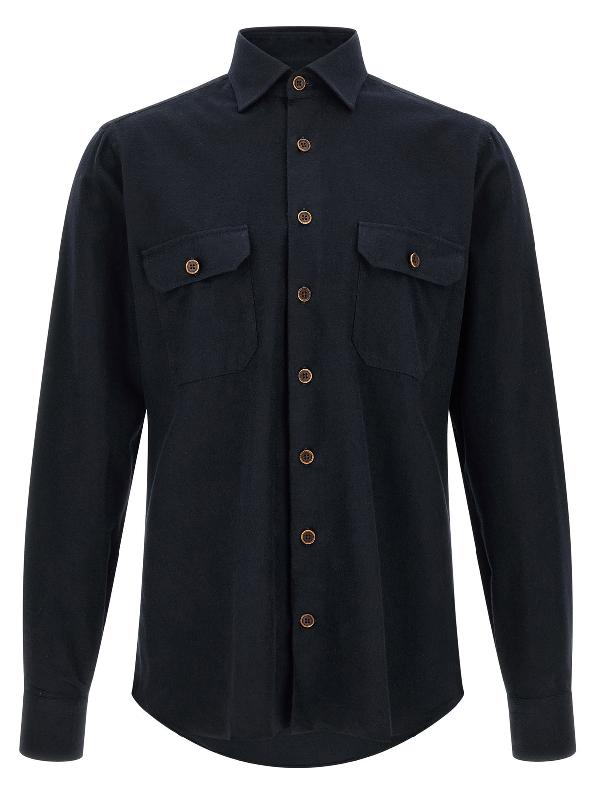 Shirt by BORRIELLO for men in cotton horn & navy presents a discerning silhouette, showcasing a sophisticated and for a truly discerning finish.