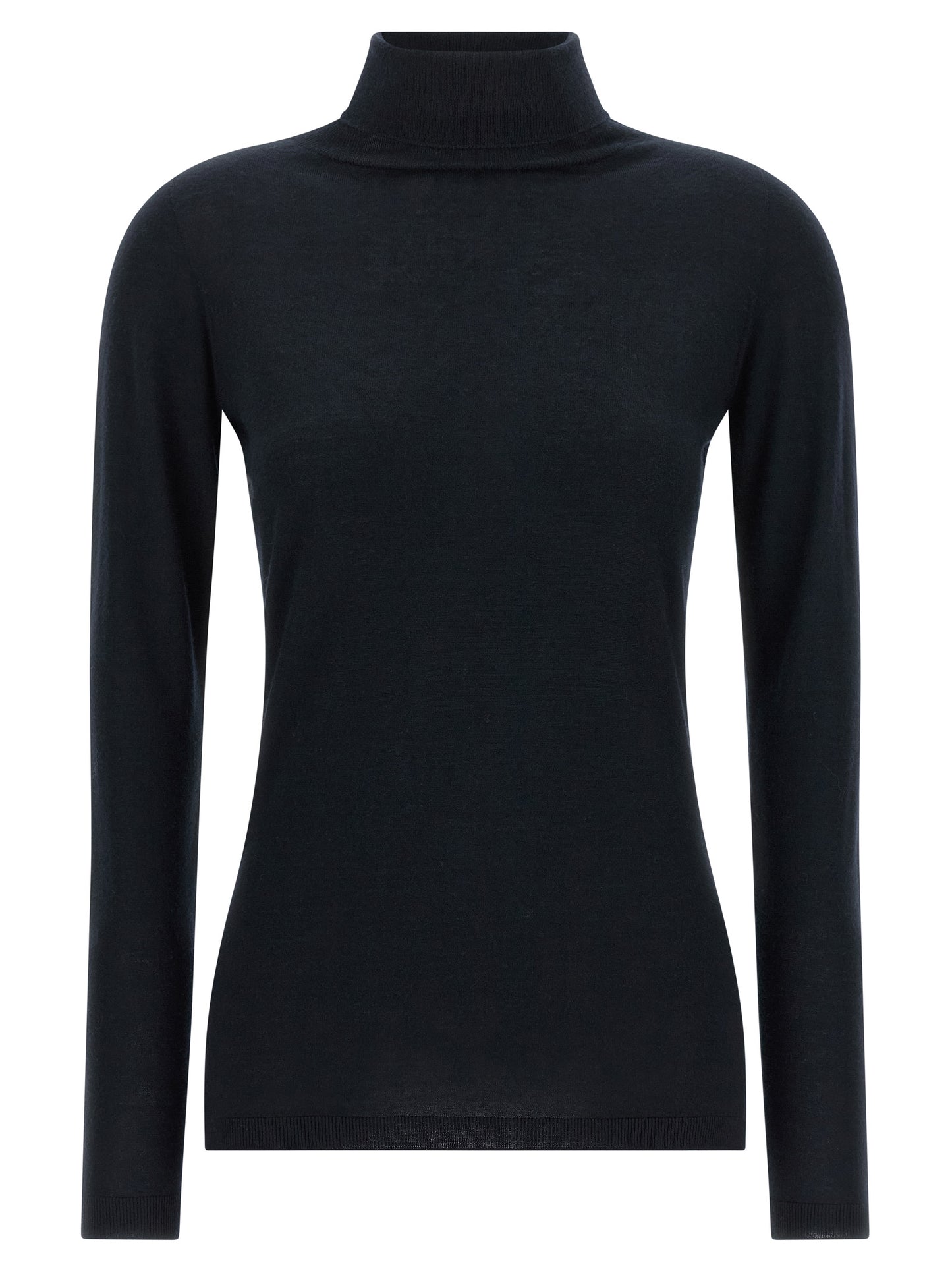 Cardigan by Fabiana Filippi for women in cashmere silk dark-blue & natural features a nuanced silhouette with a refined turtle high-neck neckline and nuanced detailing for a sophisticated look.