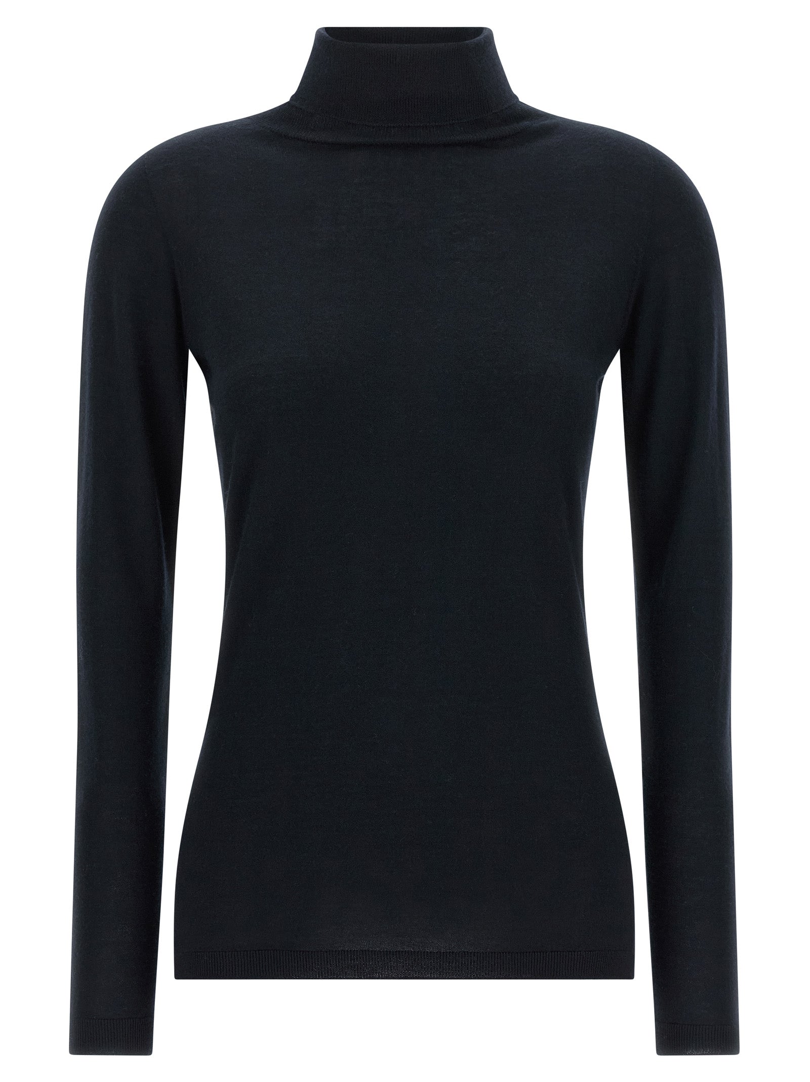 Cardigan by Fabiana Filippi for women in cashmere silk dark-blue & natural features a nuanced silhouette with a refined turtle high-neck neckline and nuanced detailing for a sophisticated look.