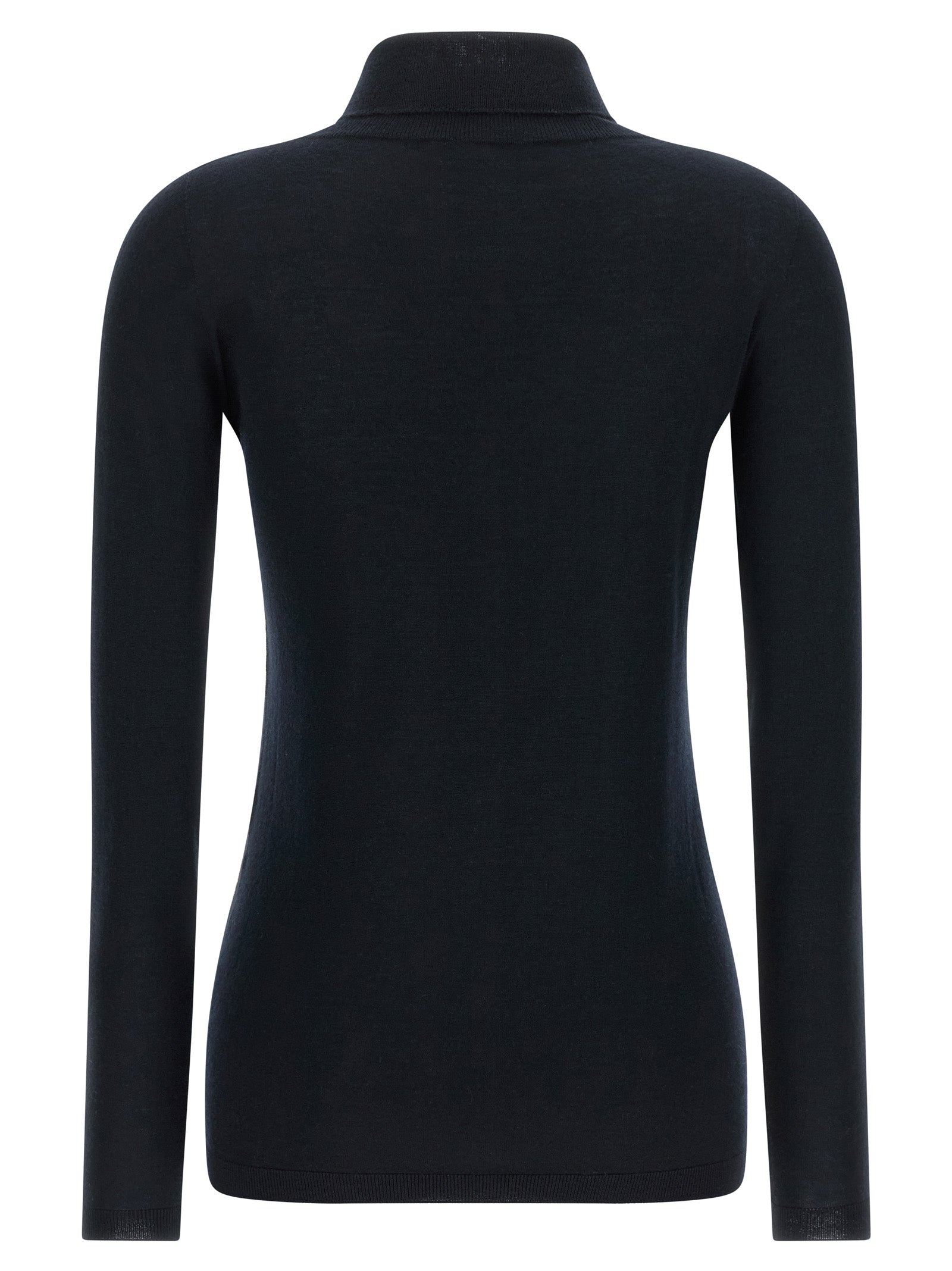 Cardigan by Fabiana Filippi for women in cashmere silk dark-blue & natural features an impeccable silhouette, showcasing a sophisticated turtle high-neck neckline and detail for a truly impeccable finish.