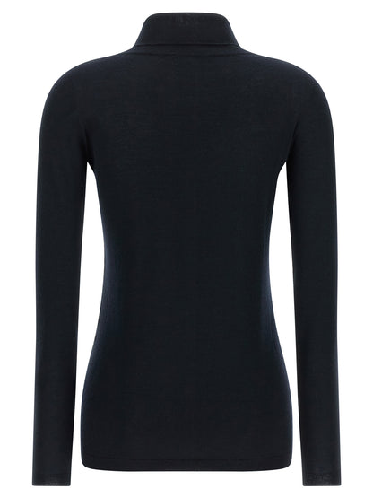 Cardigan by Fabiana Filippi for women in cashmere silk dark-blue & natural features an impeccable silhouette, showcasing a sophisticated turtle high-neck neckline and detail for a truly impeccable finish.