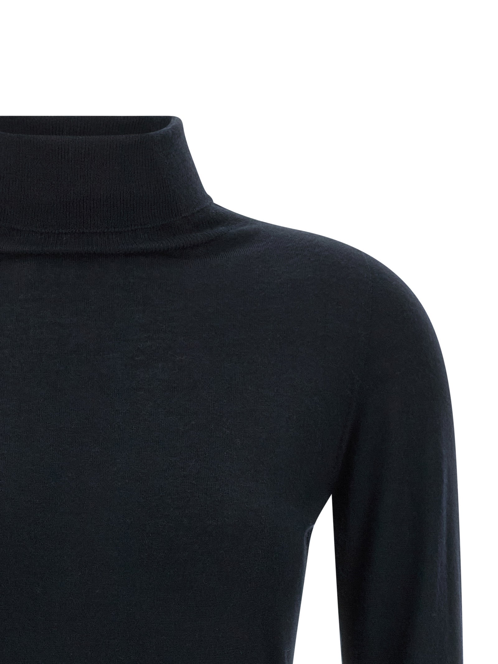 Cardigan by Fabiana Filippi for women in cashmere silk dark-blue & natural showcases a luxurious silhouette, meticulously detailed with a sophisticated turtle high-neck neckline and for a refined finish.