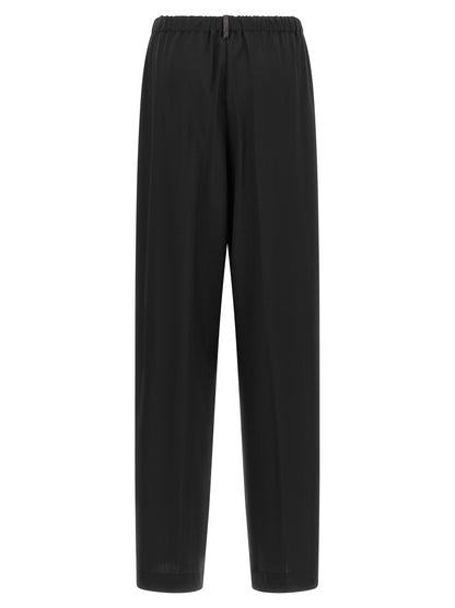 Trousers by Fabiana Filippi for women in virgin wool & polyamide black & signature presents a smart silhouette, meticulously detailed with a smart relaxed-fit, a smart long, and a smart .