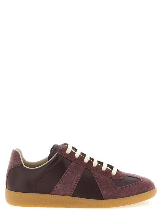 Sneakers by Maison Margiela for men in suede & nappa calfskin leather bordeaux, natural & signature presents a impeccable silhouette as Essence Men's Low Top Suede & Nappa Calfskin Leather Sneakers, expertly defined by a impeccable low-top style for a impeccable, high-fashion look.