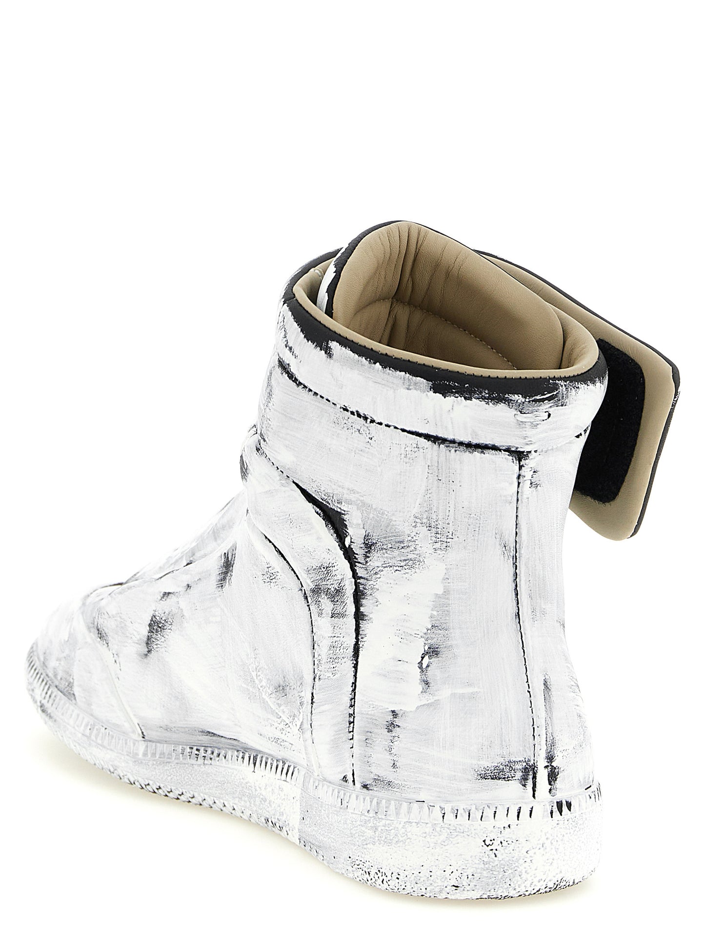 Athletic Sneakers by Maison Margiela for men in calfskin leather bicolour, black & white presents a sleek silhouette, perfectly capturing the athletic style essence of Men's Athletic Calfskin Leather Sneakers with its sleek design and premium finish.