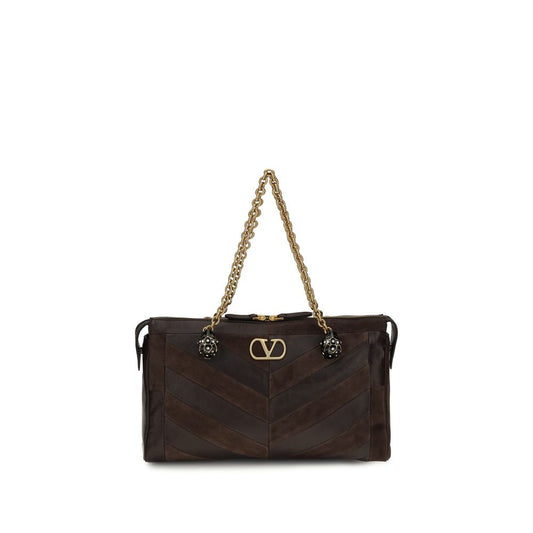 Medium Shoulder Bag by Valentino Garavani for women in bio-acetate brown, gold, chevron, signature & patchwork features a effortless sophistication silhouette, secured by a zipper with ample single-compartment and versatile shoulder-strap, adjustable-strap & handle for a effortless sophistication finish.