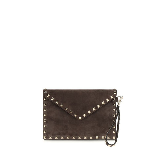 Cardholder Wallet by Valentino Garavani for women in suede leather brown presents a architectural silhouette from the Rockstud Suede Leather Cardholder Wallet collection, showcasing architectural card-organization for a architectural finish.