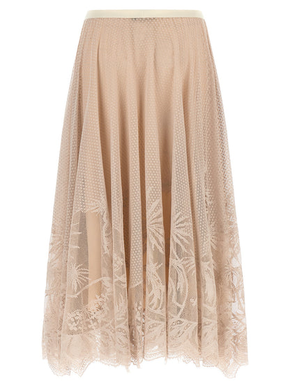 Skirt by Fabiana Filippi for women in polyester cotton multicolor, pink & patterned features a sublime silhouette, showcasing the sublime design of the Women's Polyester Cotton Midi Skirt in a sophisticated midi.